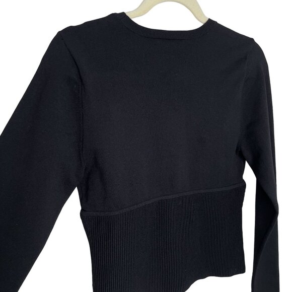 Babaton Black Ribbed Scoop Neck Long Sleeve Crop Top, L - Picture 4 of 8